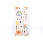 Sticker sheet with theme of afternoon tea with little friends on pink back card placed on white background.