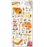 Sticker sheet with theme of baking with little friends on khaki back card placed over white background.