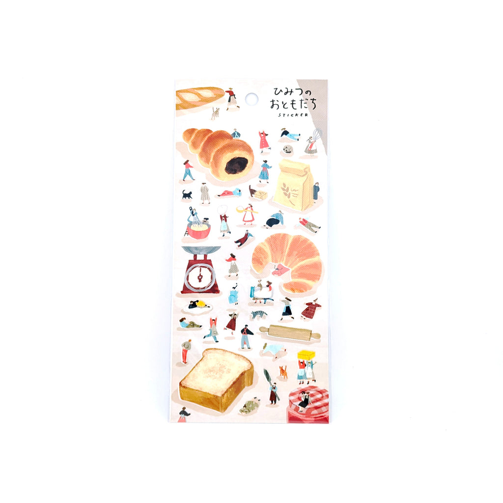 Sticker sheet with theme of baking with little friends on khaki back card placed over white background.