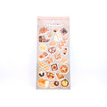 Sheet of bread-themed stickers with khaki back card placed on a white background.