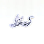Sticker of cat illustration in purple on white background.