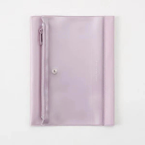 Purple folder with a zipper on a white background