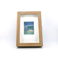 Colour pencil drawing of the night in nature, with wooden textured frame.