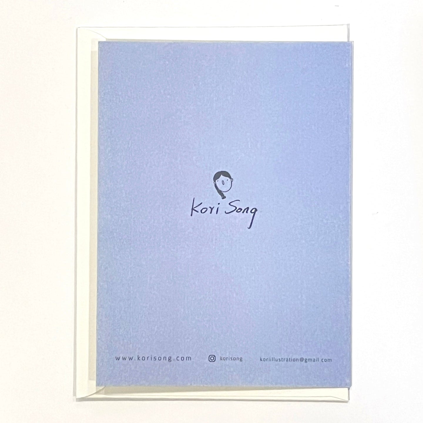 Light blue card with a minimalist face illustration and text on a white background