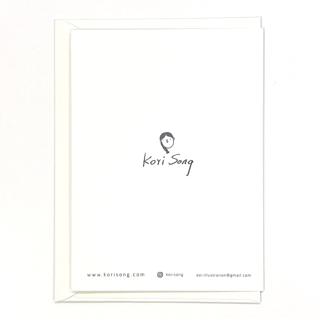 Framed minimalist design with 'Kori Song' logo and contact information on a white background