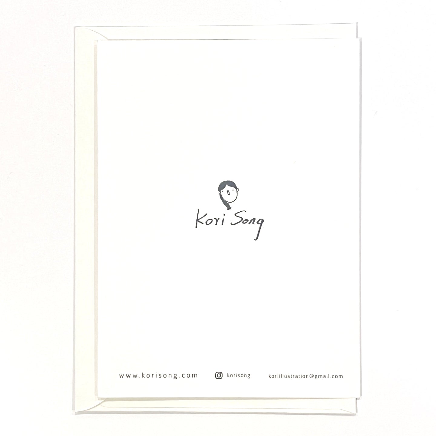 Framed minimalist design with 'Kori Song' logo and contact information on a white background