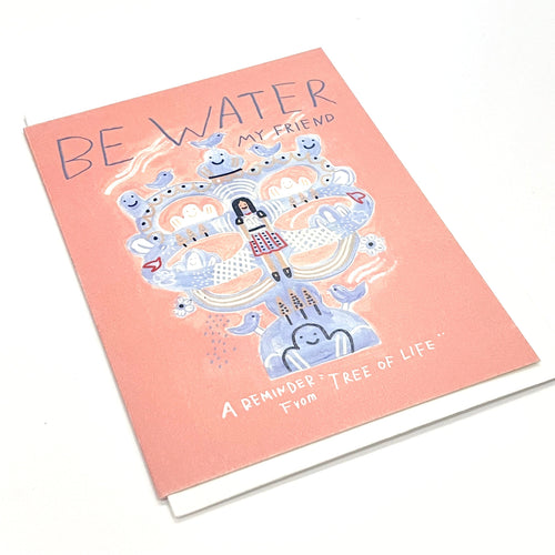 Notebook with 'Be Water, My Friend' illustration on a white background