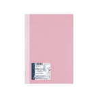 Pink notebook on white background.