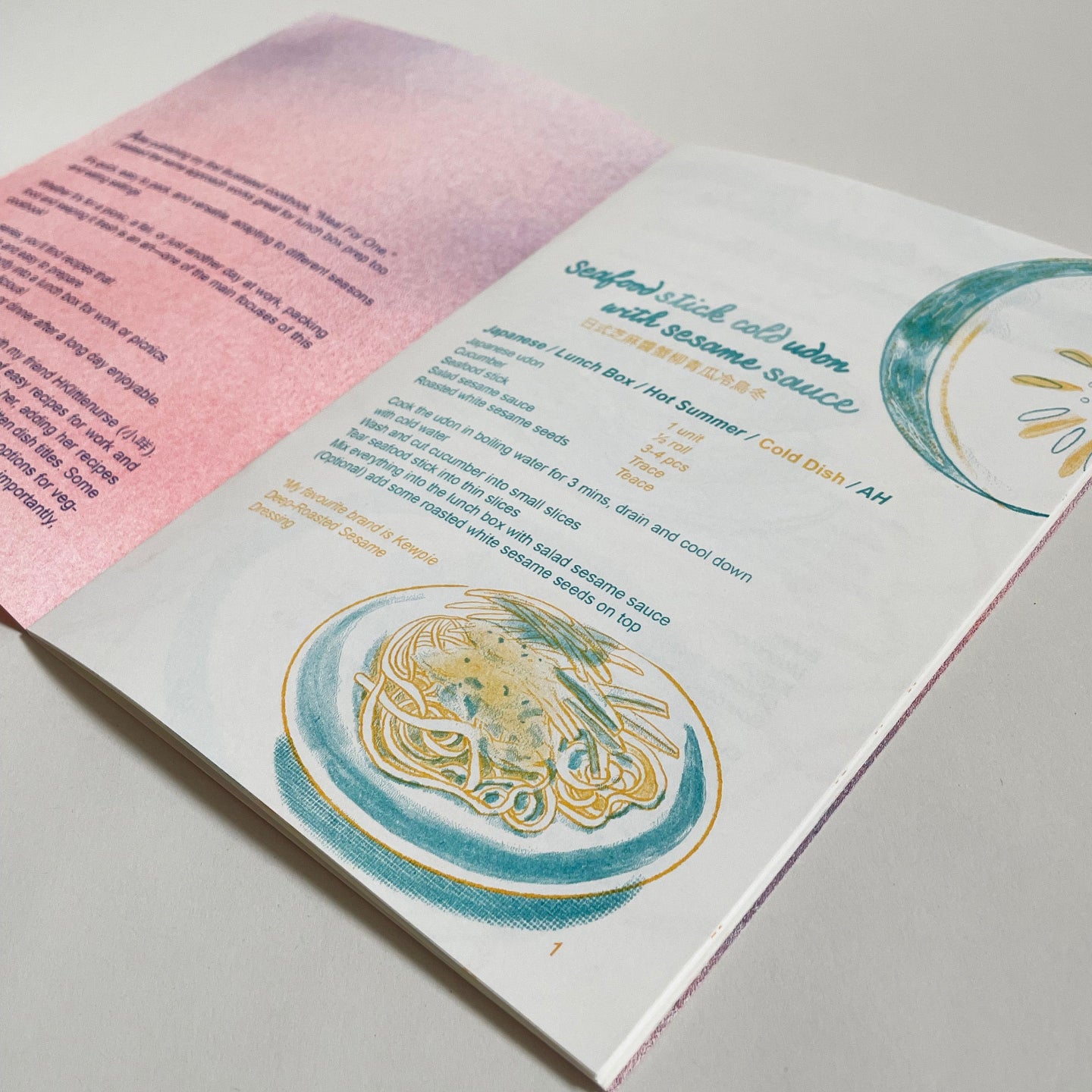 Open menu with food items and descriptions on a light background