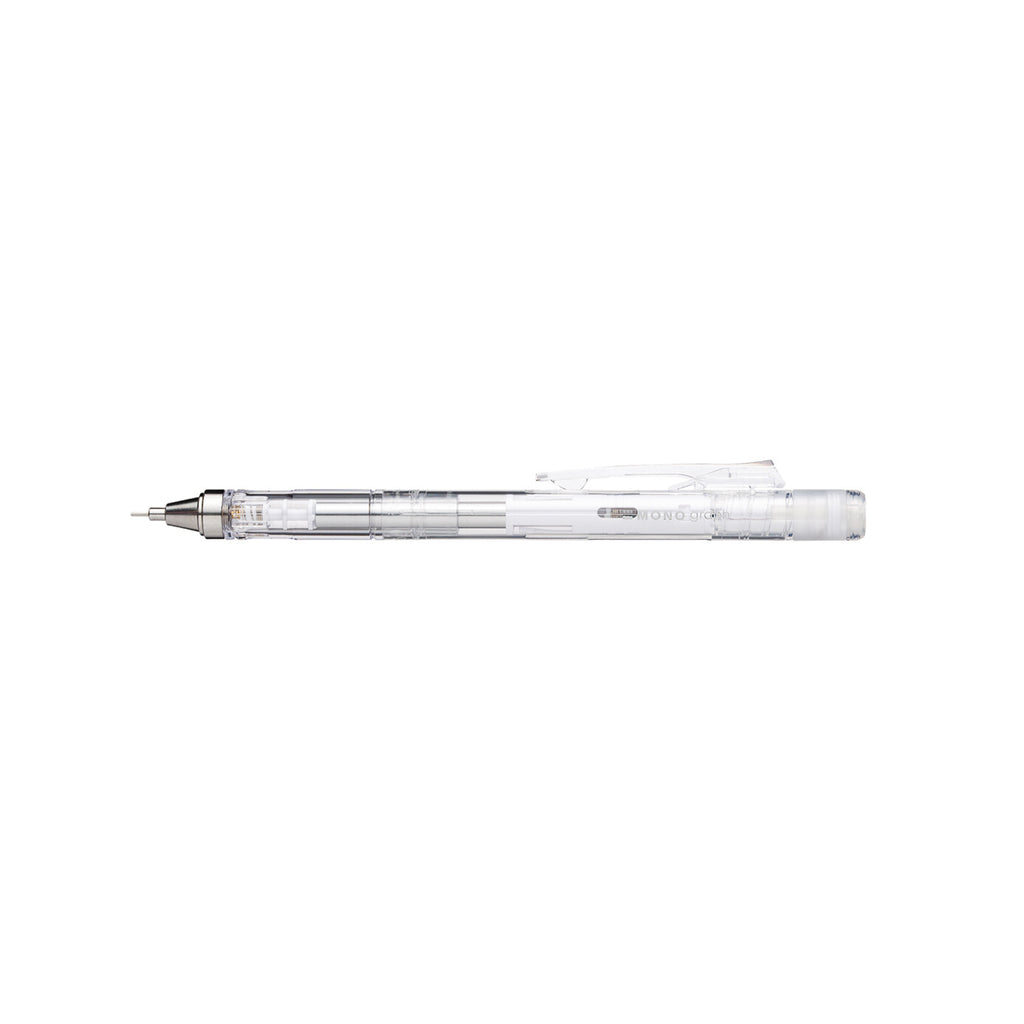 Transparent plastic mechanical pencil.