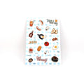 Sheet of breakfast-themed stickers with icons and text on a white background