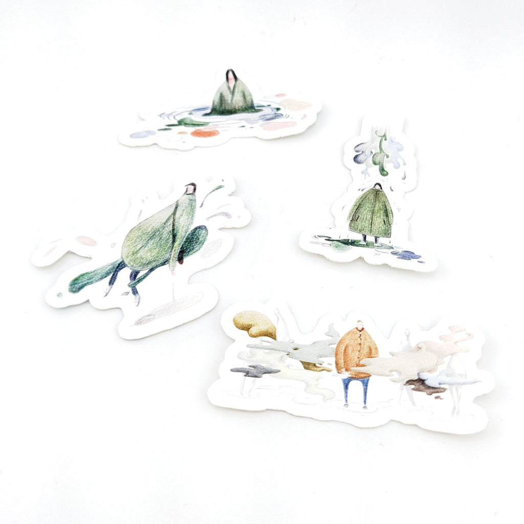 Set of stickers with sea-themed designs on a white background