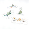 Set of stickers with sea-themed designs on a white background