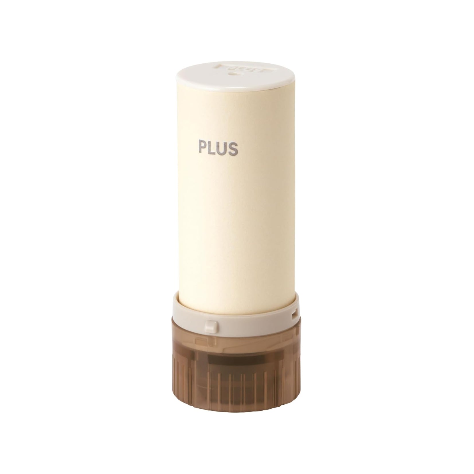 Cream white stamp with brown cap on white background.