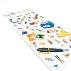 Sticker sheet with theme of stationery with little friend with blue back card on a white background.