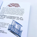 Book page with text and illustrations of a building and floor plan.