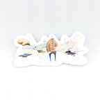 Vinyl sticker with illustration of a man in crowd.