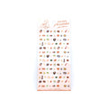 Sheet of Chinese food-themed mini stickers on a pink back card, placed on white background.