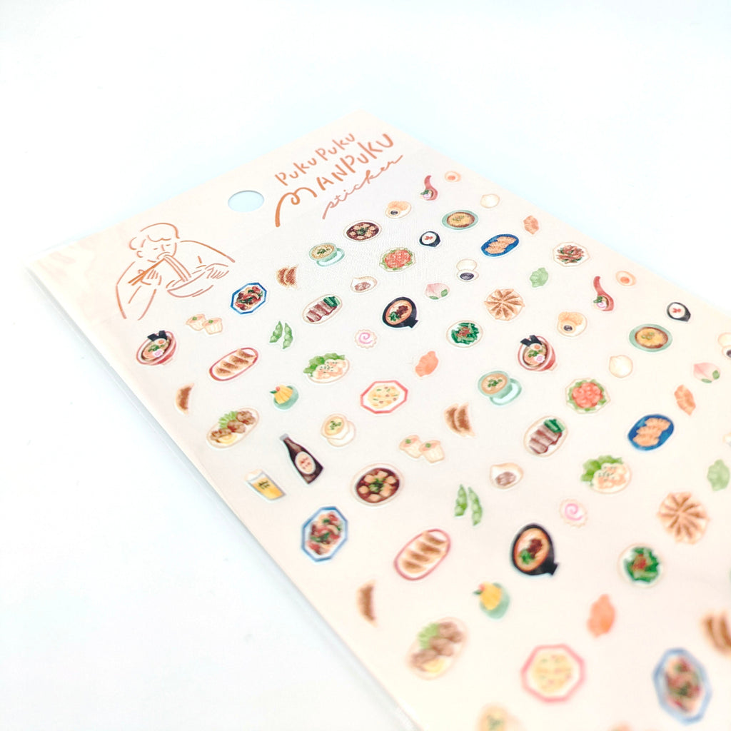 Sheet of Chinese food-theme mini stickers  with pink back card on a white background