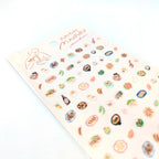 Sheet of Chinese food-theme mini stickers  with pink back card on a white background