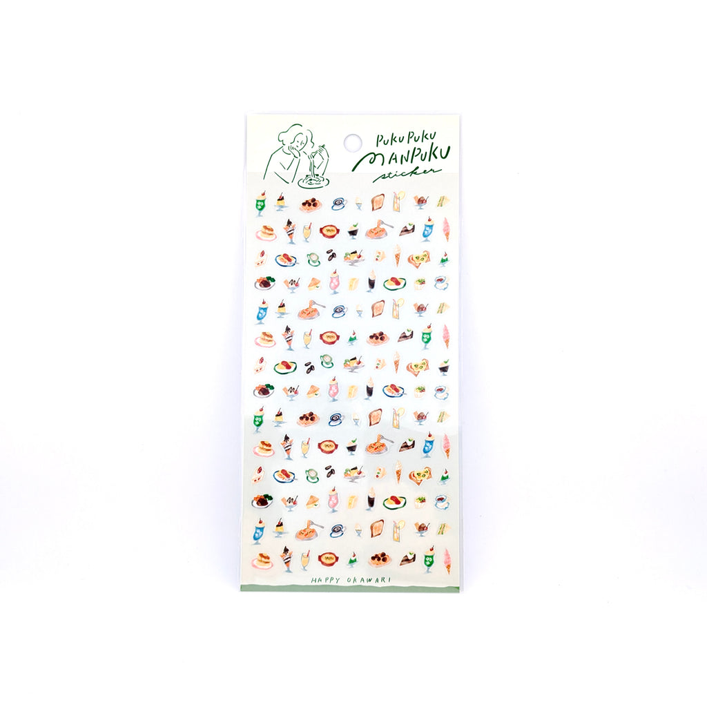 Sheet of Western-food theme mini stickers with green back card placed on white background.