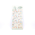 Sheet of Western-food theme mini stickers with green back card placed on white background.